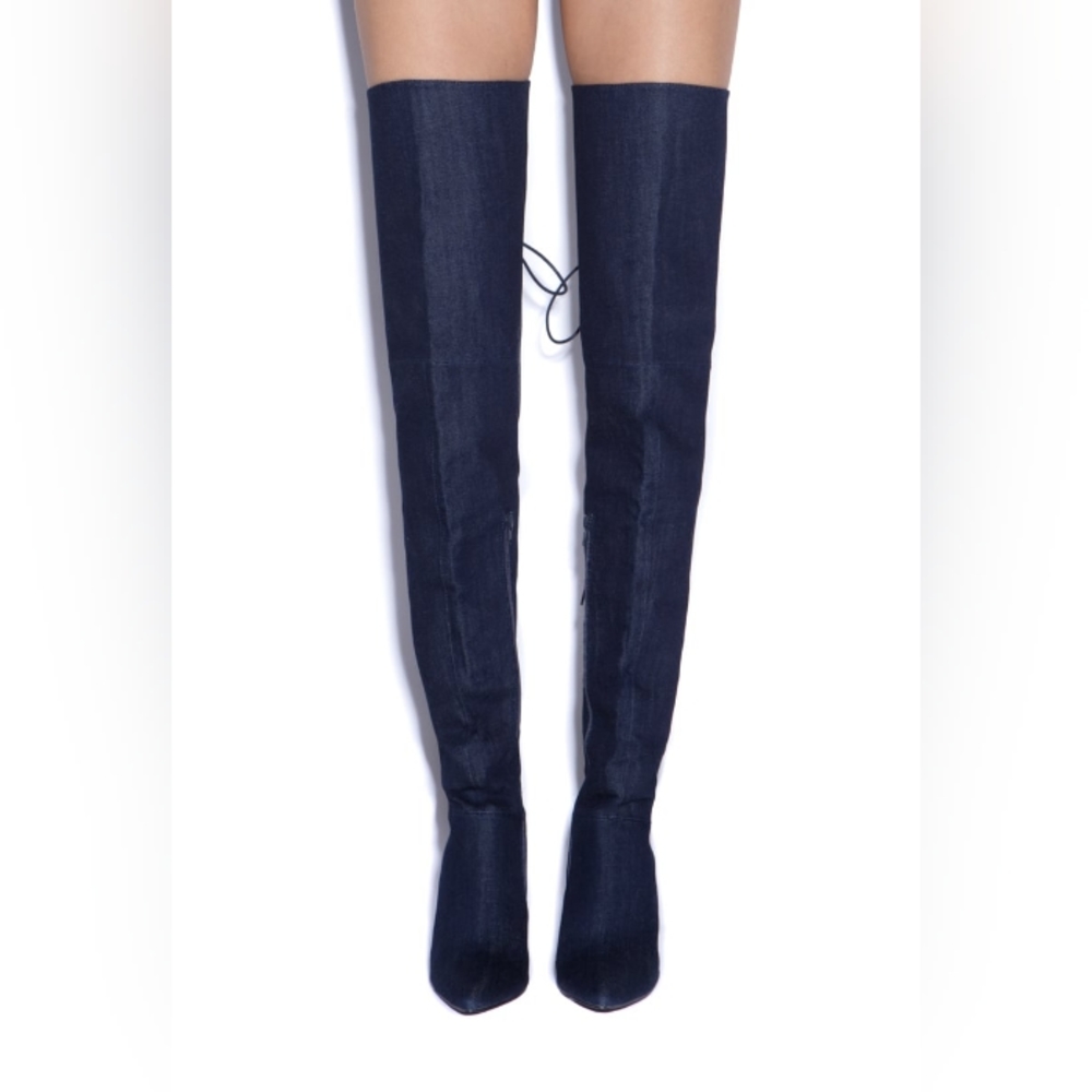 Thigh High Dark Denim lace up boots! - Picture 2 of 7